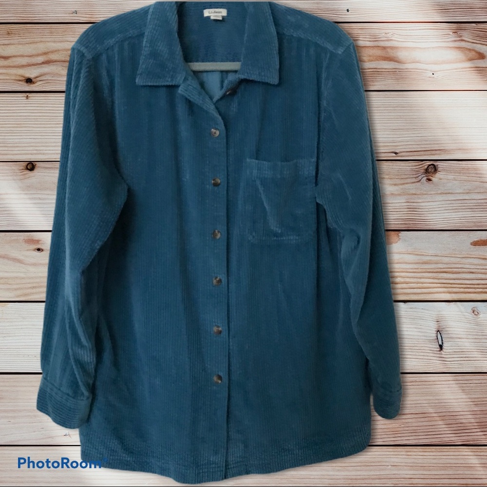 LL Bean Wide Wale Corduroy Shirt Blue L
